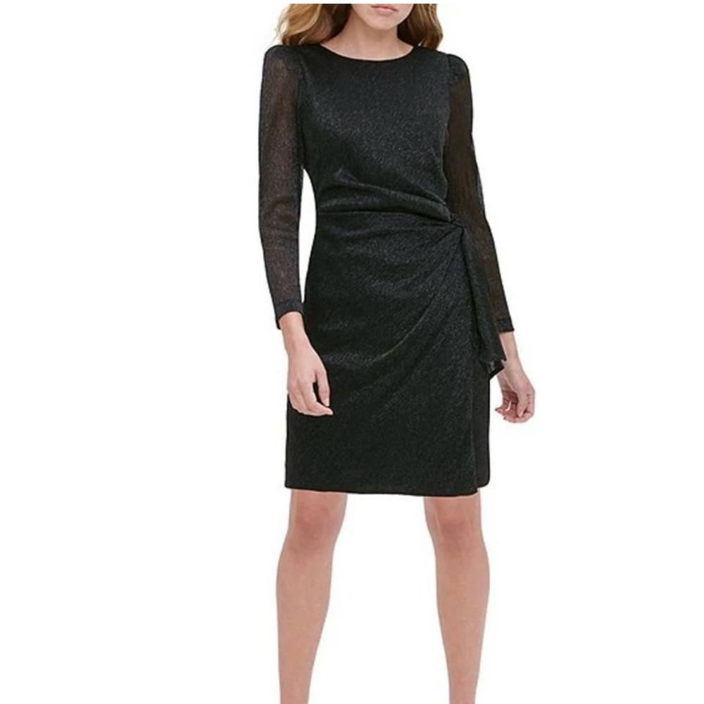 Tommy Hilfiger Black Ruched Sheath Dress Long Sleeve